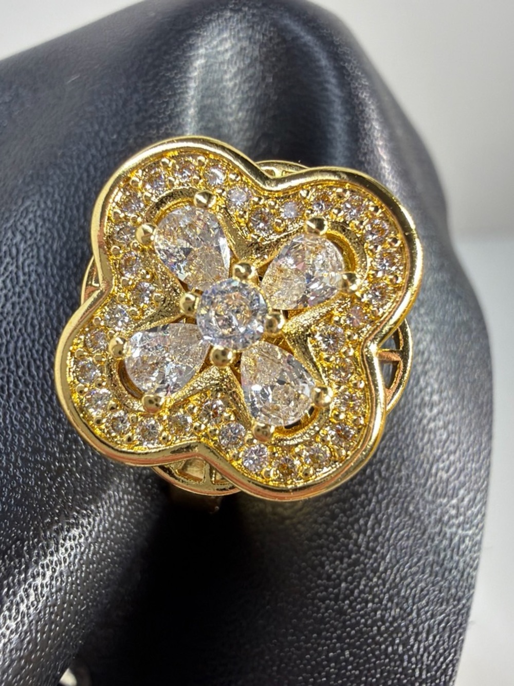 Elegant Gold Floral Cluster Ring with Clear Crystals - Women's Jewelry